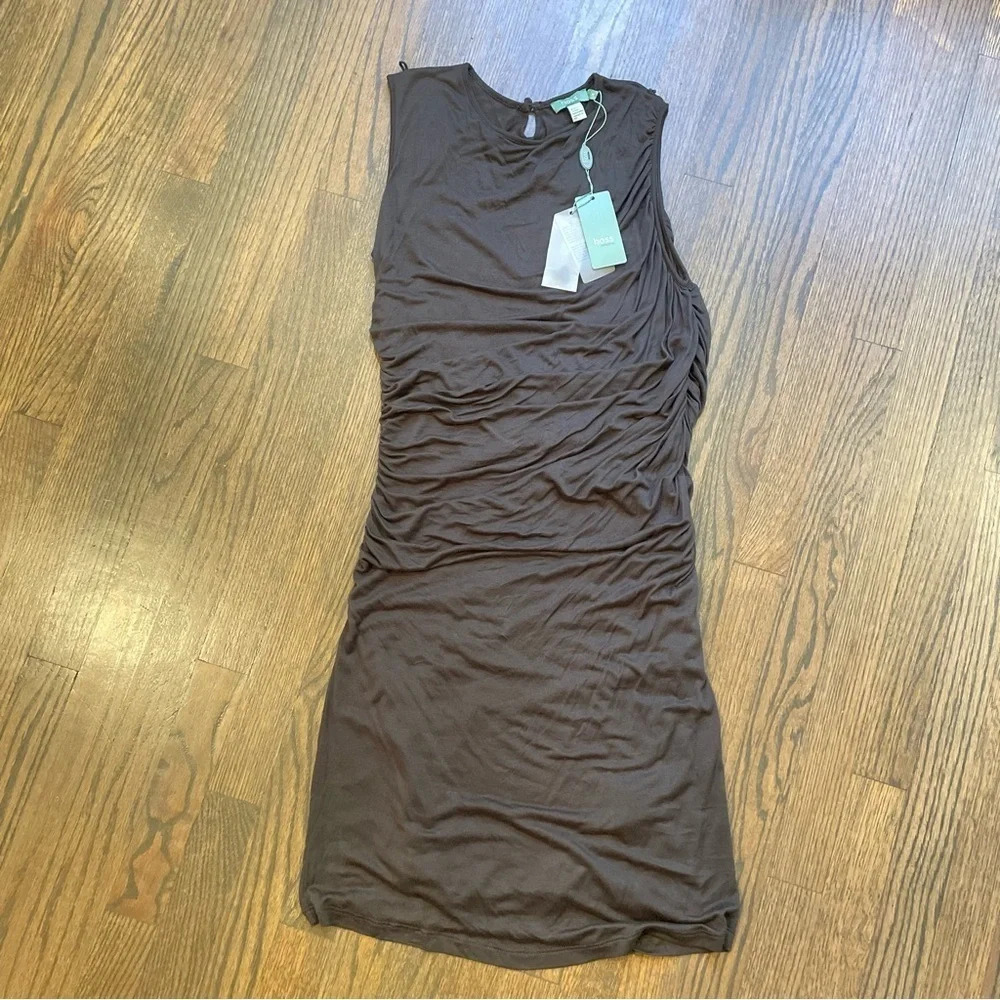 NWT Hoss Intropia rouched dress size M in Plomo Lead soft stretchy jersey knit